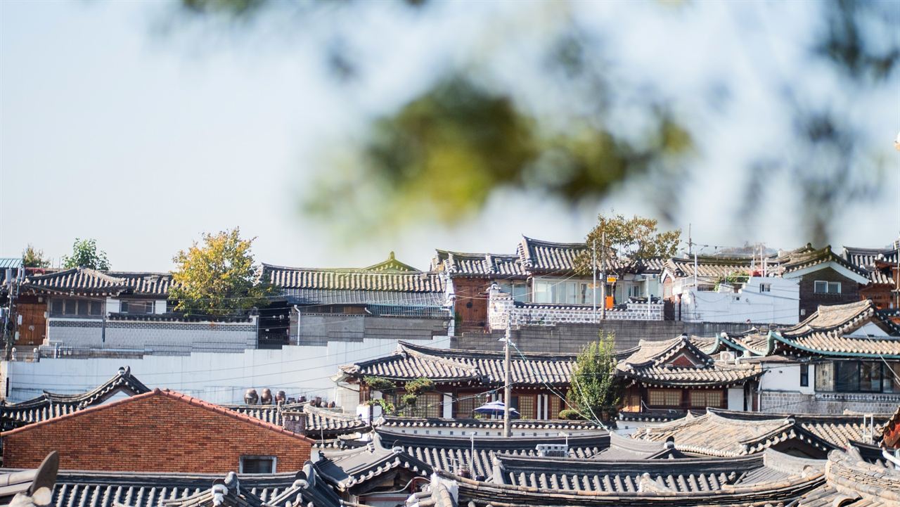 Tiled hanok rooftops in Bukchon, Seoul