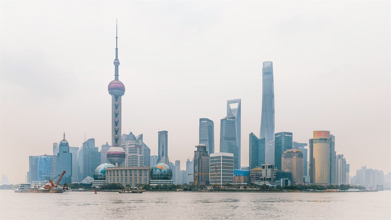 The Shanghai skyline across the Huangpu River on a hazy day